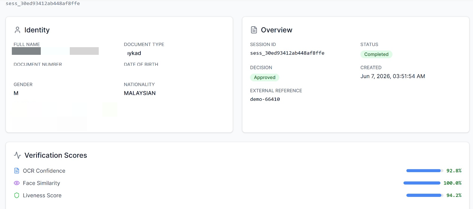 iVerifier.ai portal — identity, overview and verification scores